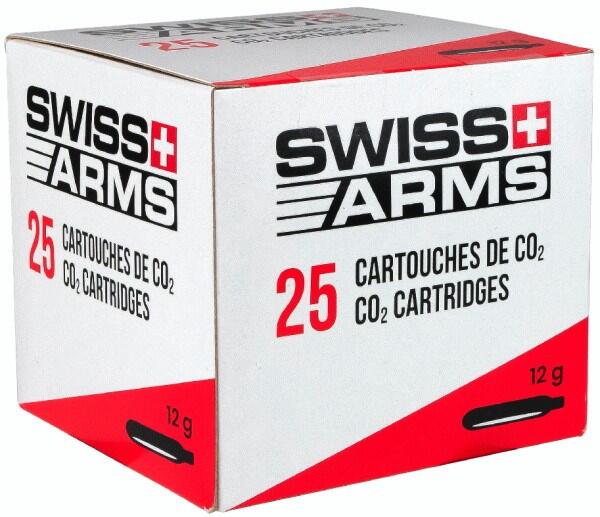 Kasse med 25 stk swiss arms co2 patroner til softgunvåben