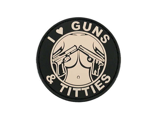 I Love Guns & Titties velcromærke med lys tekst til airsoft uniformen