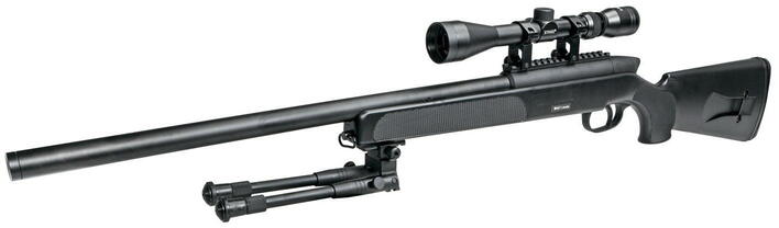 Kikkert og støtteben til softgun sniper Steyr SSG 69, kan tilkøbes.