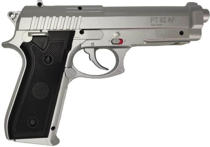 Cybergun PT92 AF er en co2 non blowback hardball pistol der er i sølv/chrome
