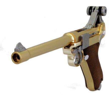 Blowback systemet på denne Luger P08 6" Full Metal - Guld