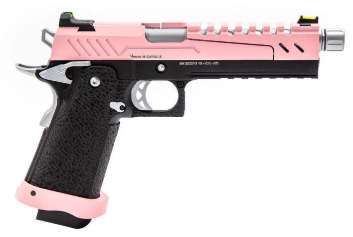 Eksternt er pistolen lavet med flotte pink detaljer