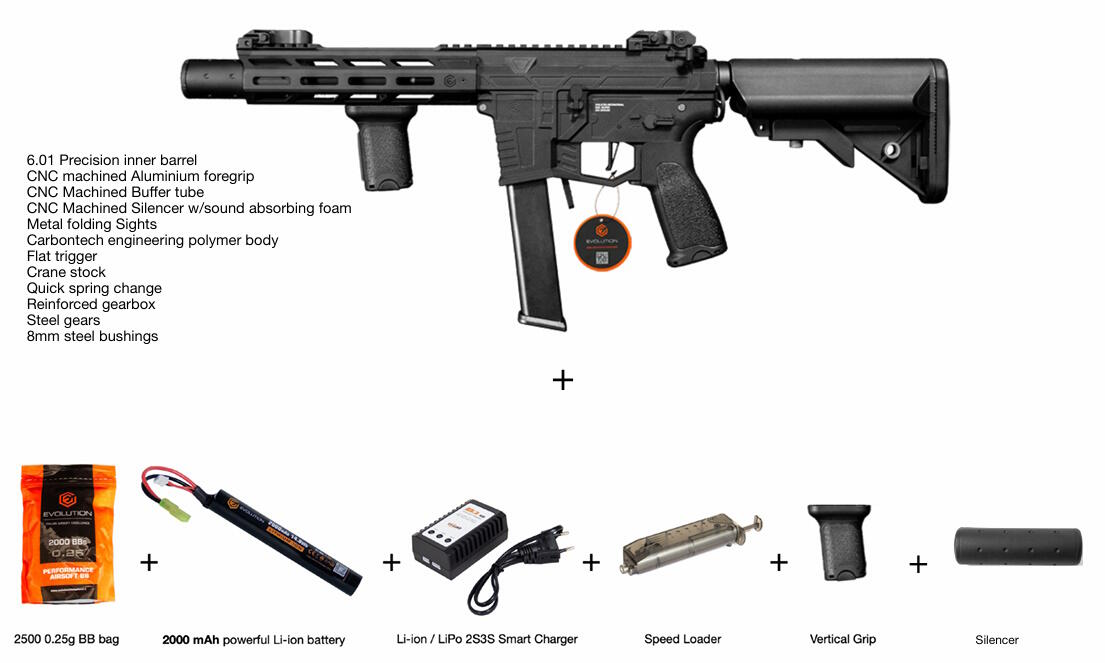 Her ser man alle de ting der følger med til riflen