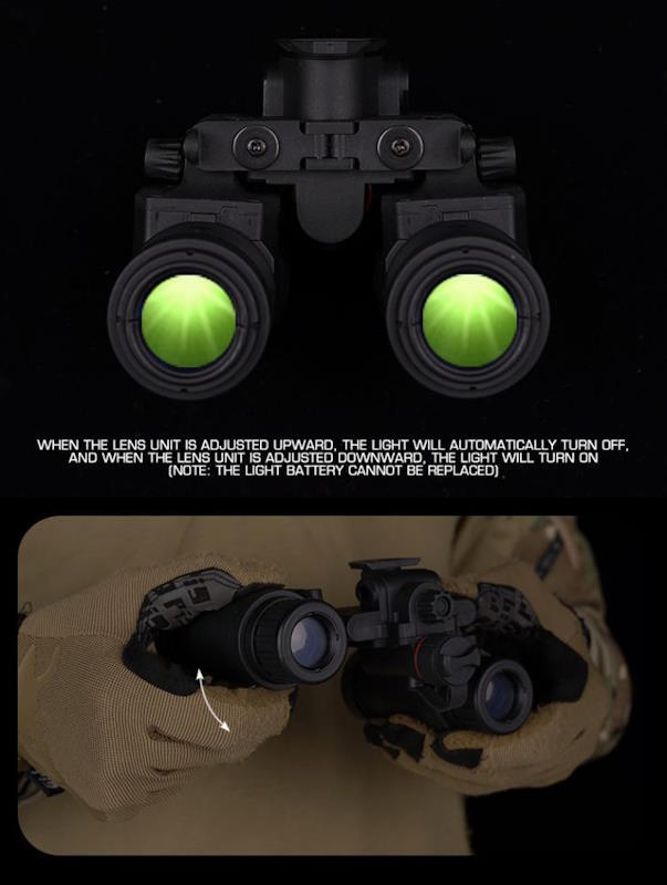 Som man kan se lyser enheden grøn når den er klappet ned foran øjnene